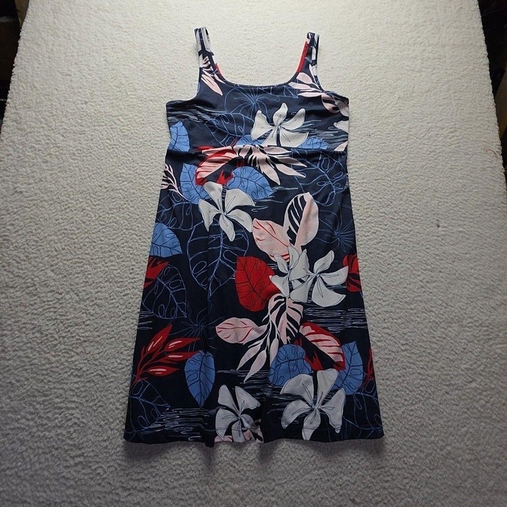 Columbia Dress Womens Large Blue Floral Sleeveless Scoop Neck Sundress Tropical
